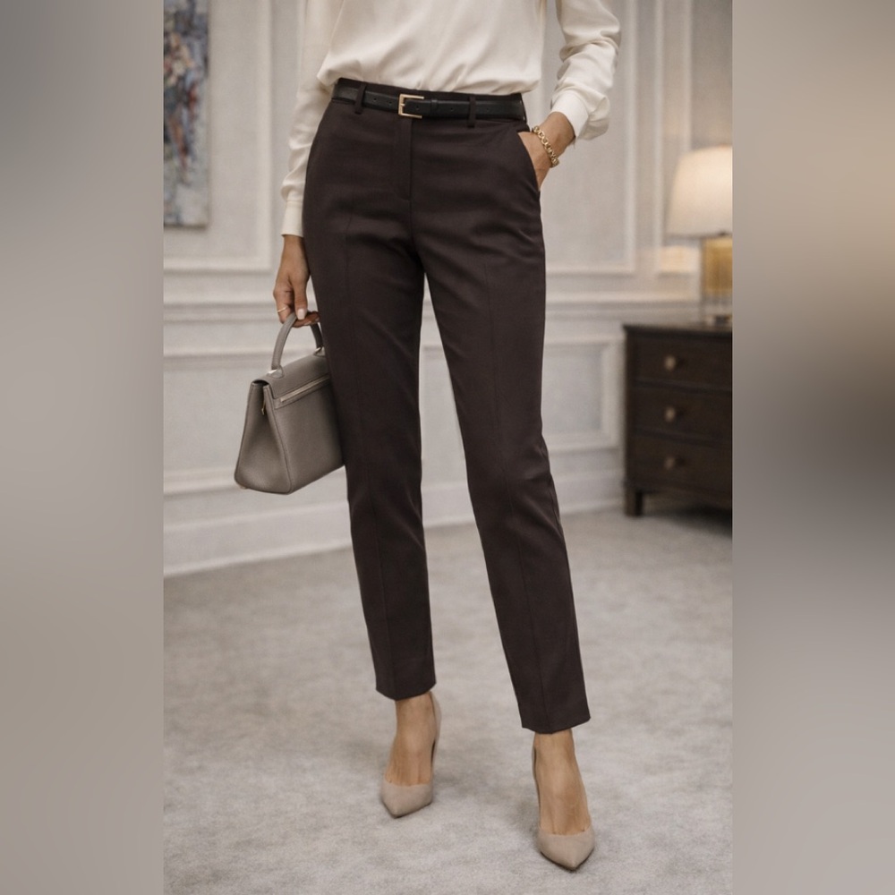 Akris Punto Pants Womens US 10 Brown Cotton Stretch Slim Ankle Saks Exclusive